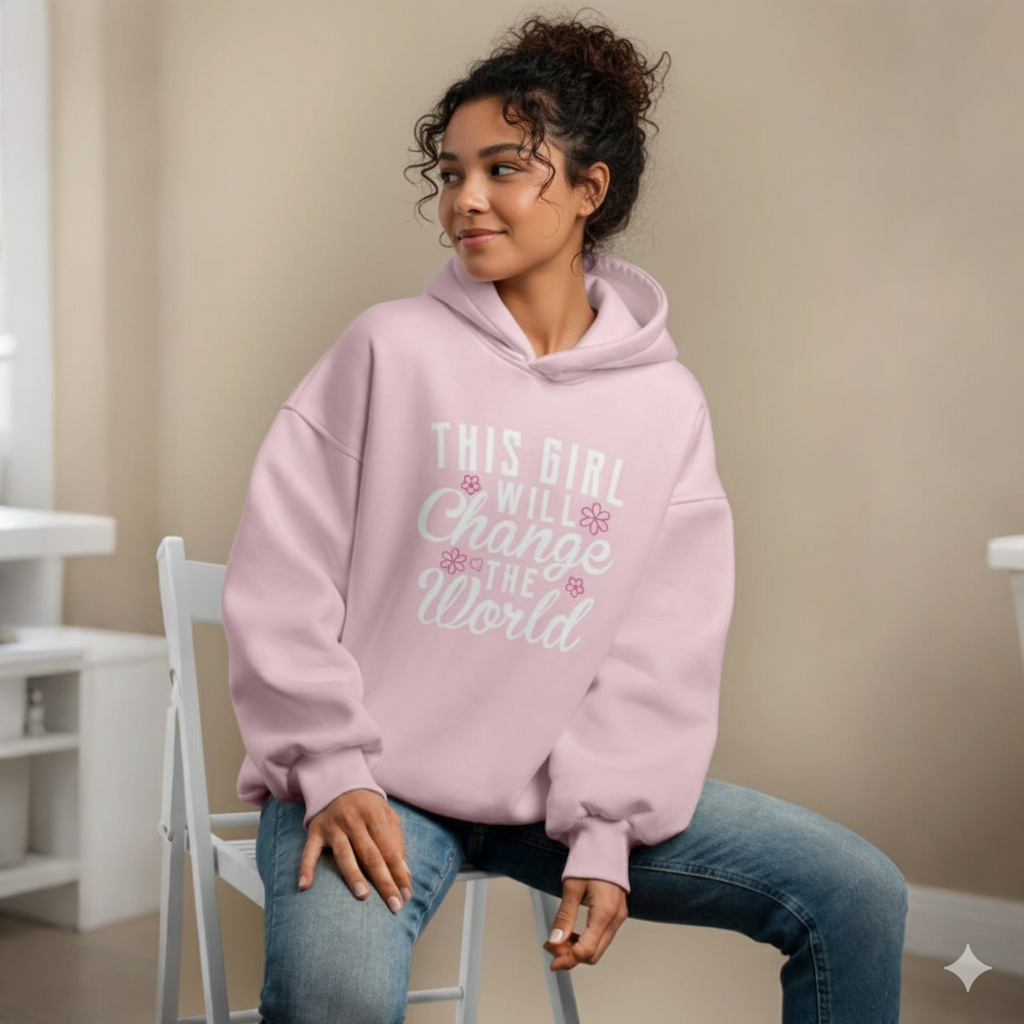 Premium Comfortable Printed Ladies Winter Hoodie ( Baby Pink )